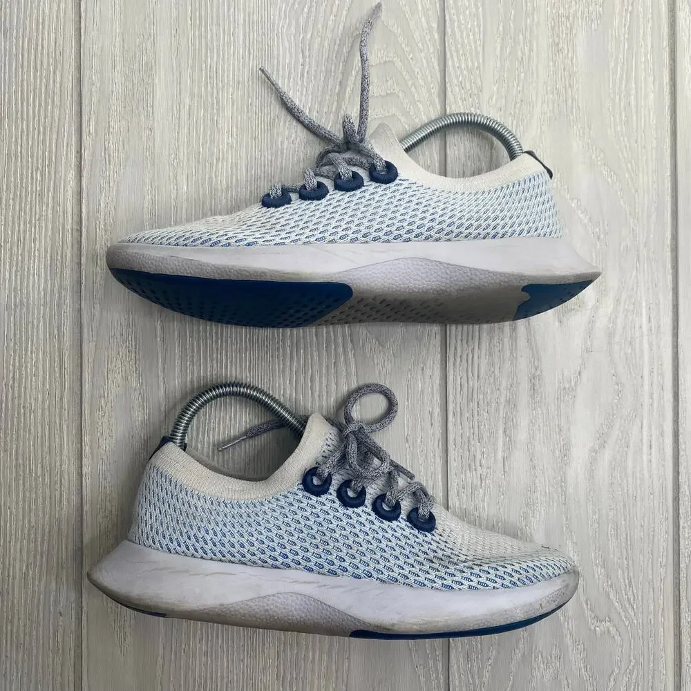 Allbirds Women's White & Blue Tree Dasher Lace Up Sneakers Size 8